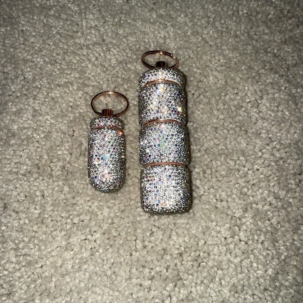 New Glitz & Glam Travel Pill Cases Clear Rhinestone with Keychain. TikTok Viral